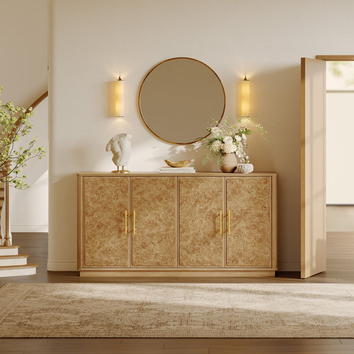Burluxe Modern Luxury 4-Door Storage Sideboard Cabinet - Light Burl Wood - 1 Piece