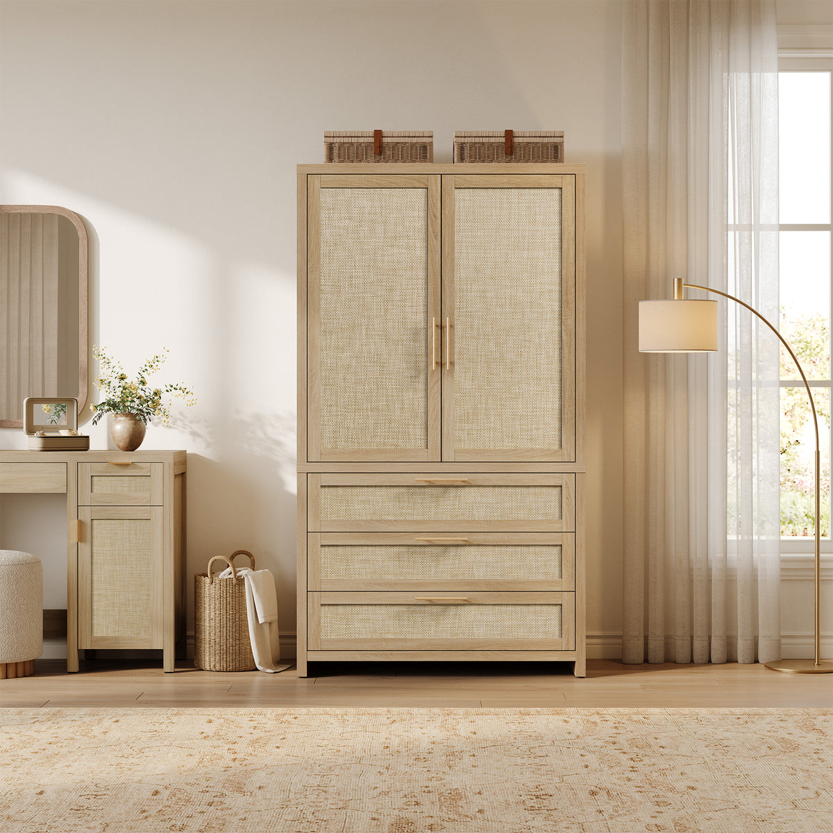 Savanna Rattan Wardrobe, Flexible Storage
