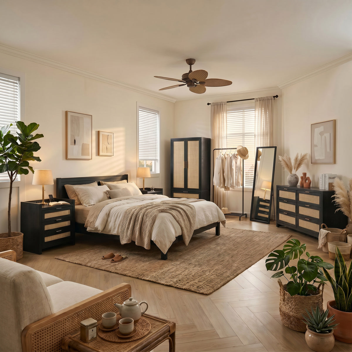 Savanna 6-Drawer Dresser, Wardrobe and 3-Drawer Nightstand Set