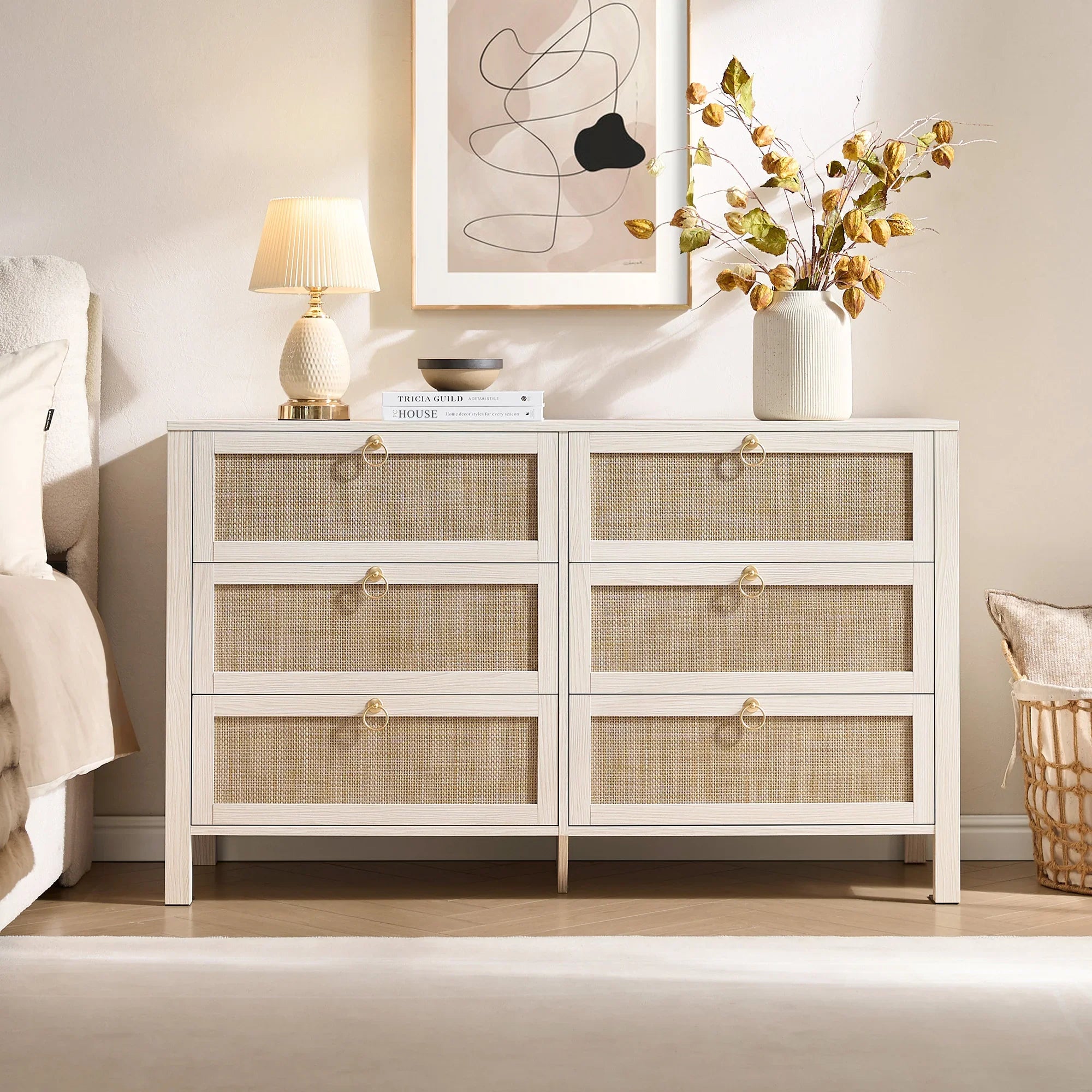 SICOTAS Rattan 6 Drawer Dresser for Bedroom 51