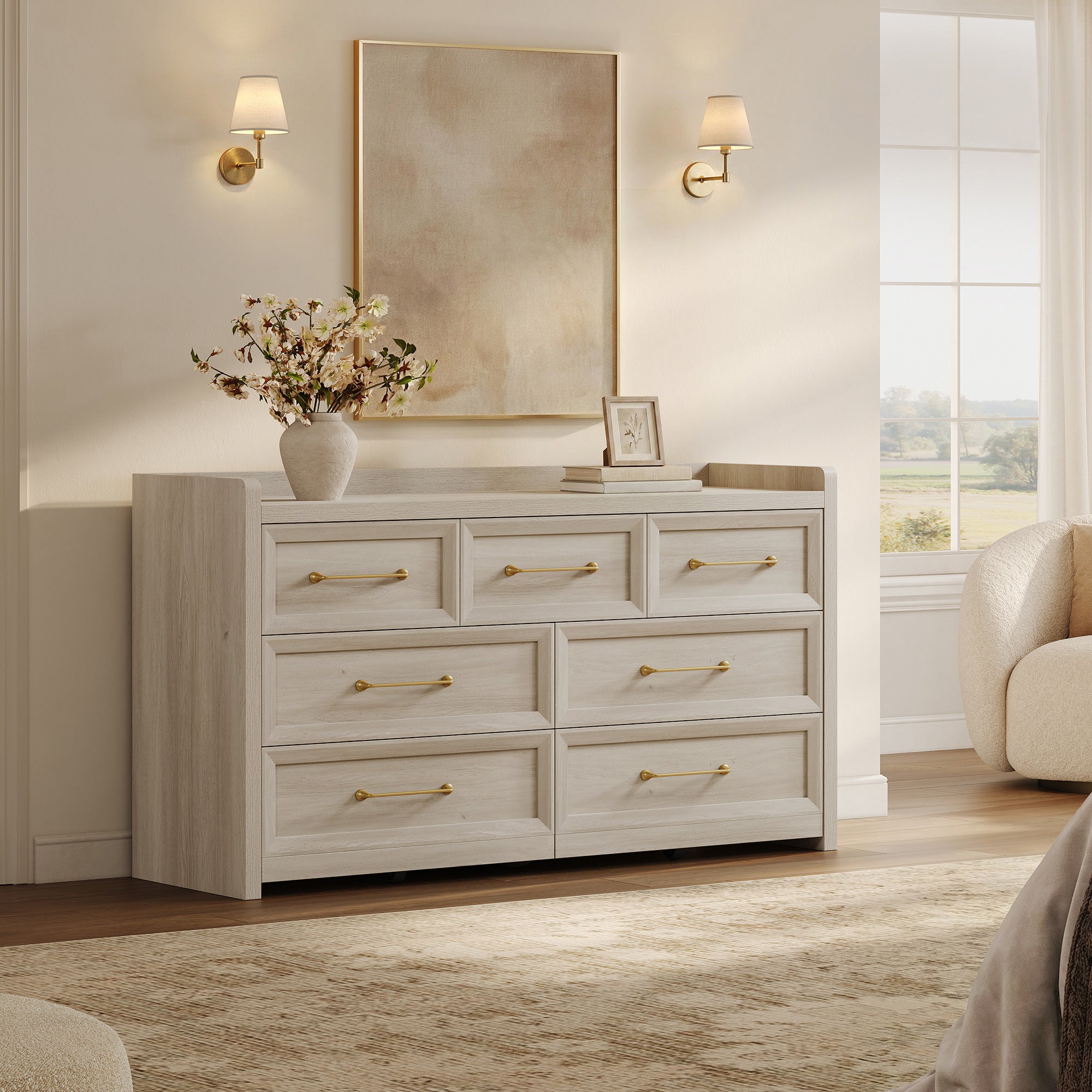 Helio White Dresser with 7 Drawers, Bedroom Storage