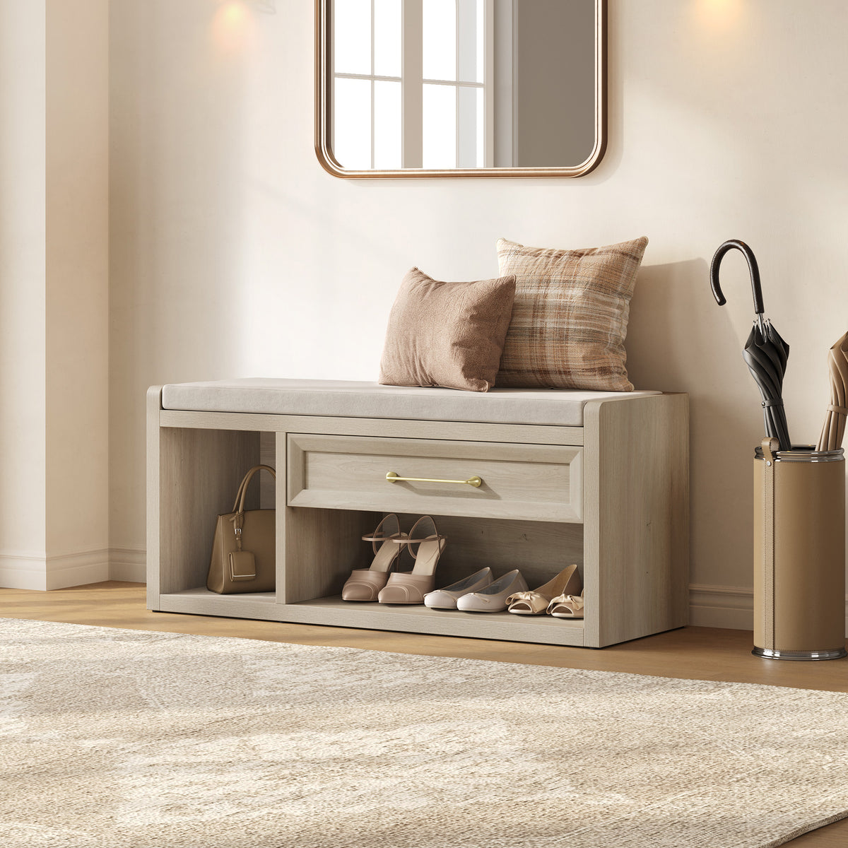 Helio Shoe Bench with Cushion, Entryway Storage