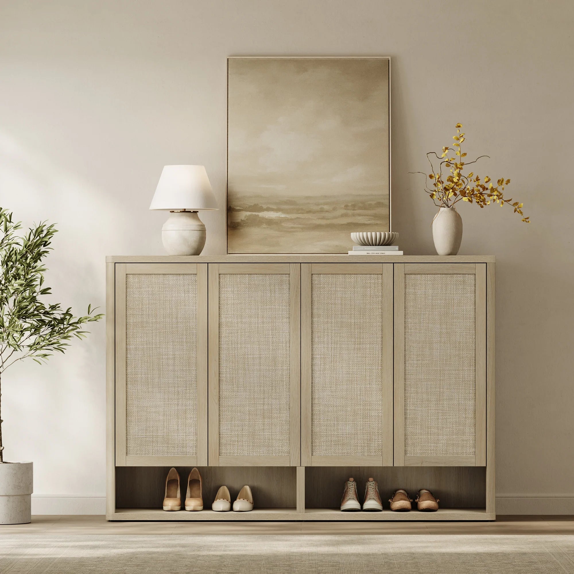 Zura Modular Rattan Shoe Cabinet, 40 Pairs