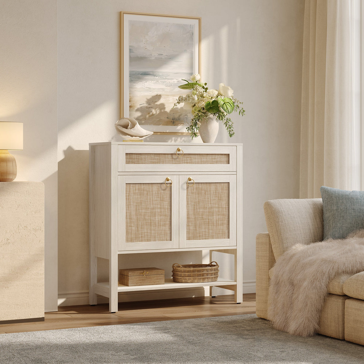 Terra Modern Sideboard, Flexible Storage - White Cream Oak - 3 Pieces