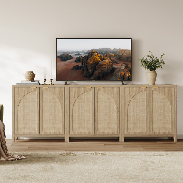 Savanna Rattan TV Stand with Arched Doors up to 100Inch TV, Set of 3