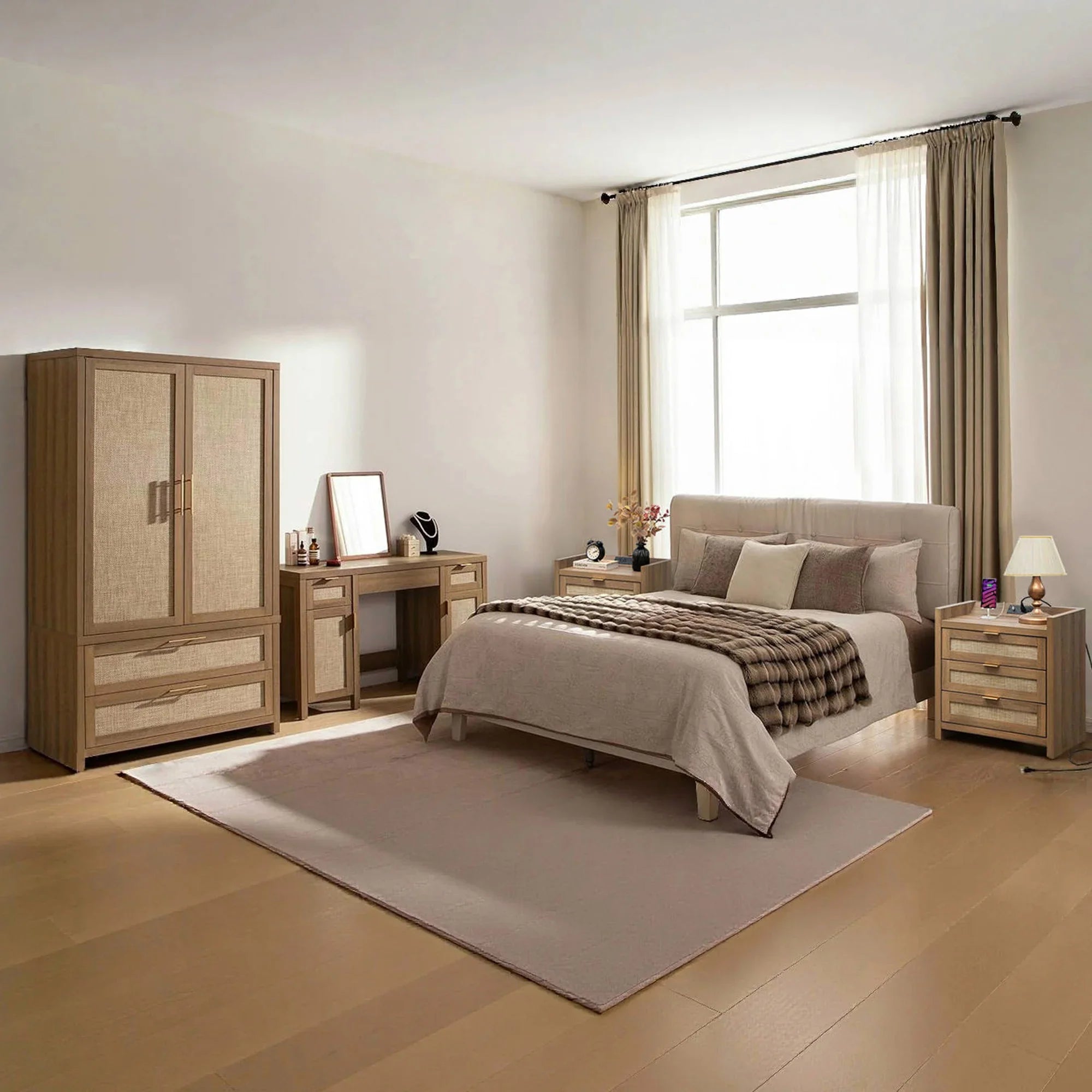 Savanna Vanity Table, Wardrobe and 3-Drawer Nightstand Set