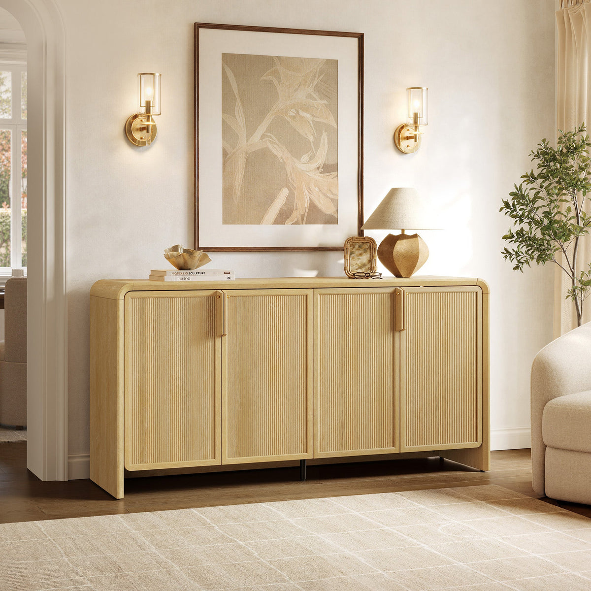 Alina Sideboard with 4 Doors, Living Room Storage, Set of 2