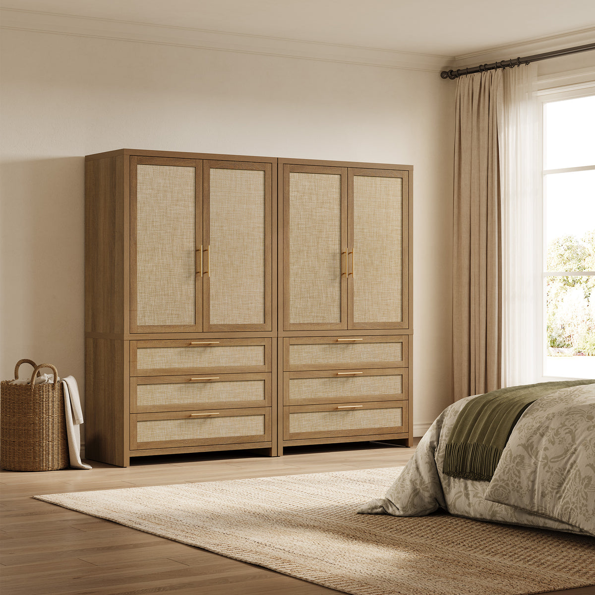 Savanna Rattan 71'' Tall Wardrobe with Drawers, Set of 2