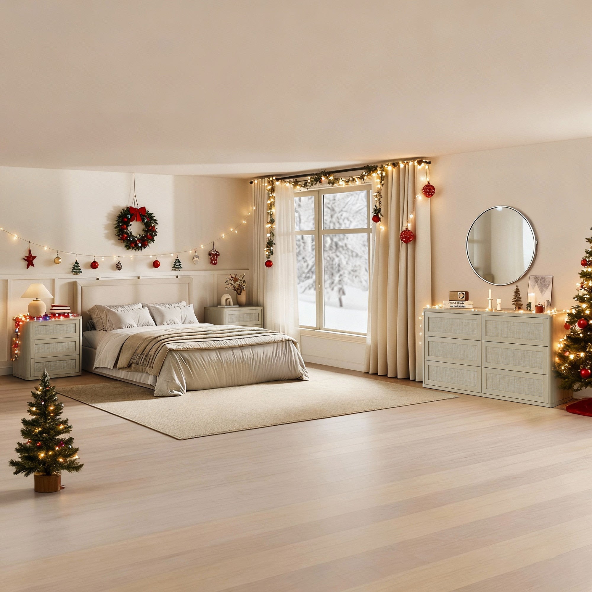 Zura Rattan Dresser and 3-Drawer Nightstand Set