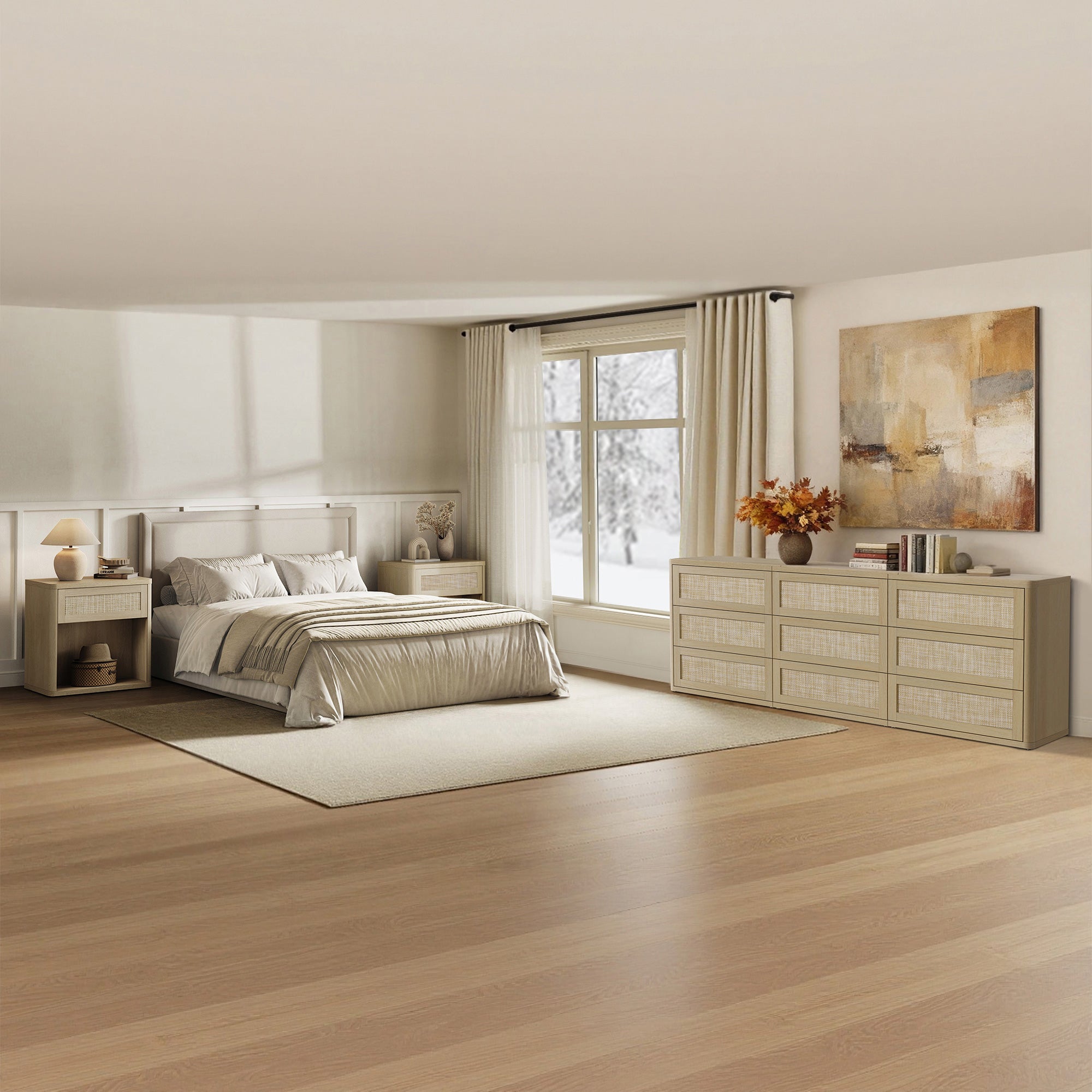 Zura Modular Large-Size Bedroom Sets, Rattan Style