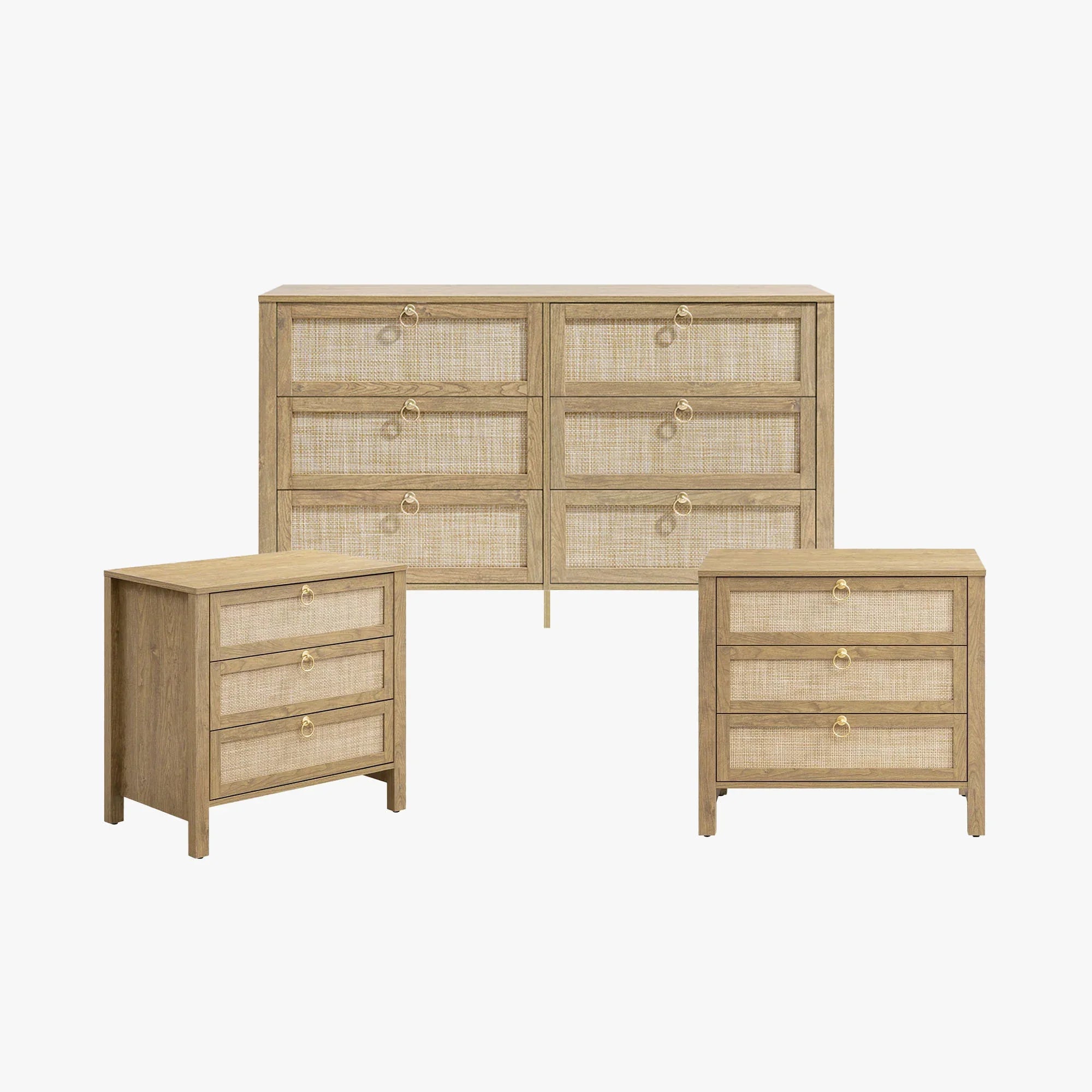 Terra 6 Drawers Dresser And 3 Drawers Nightstands Sets