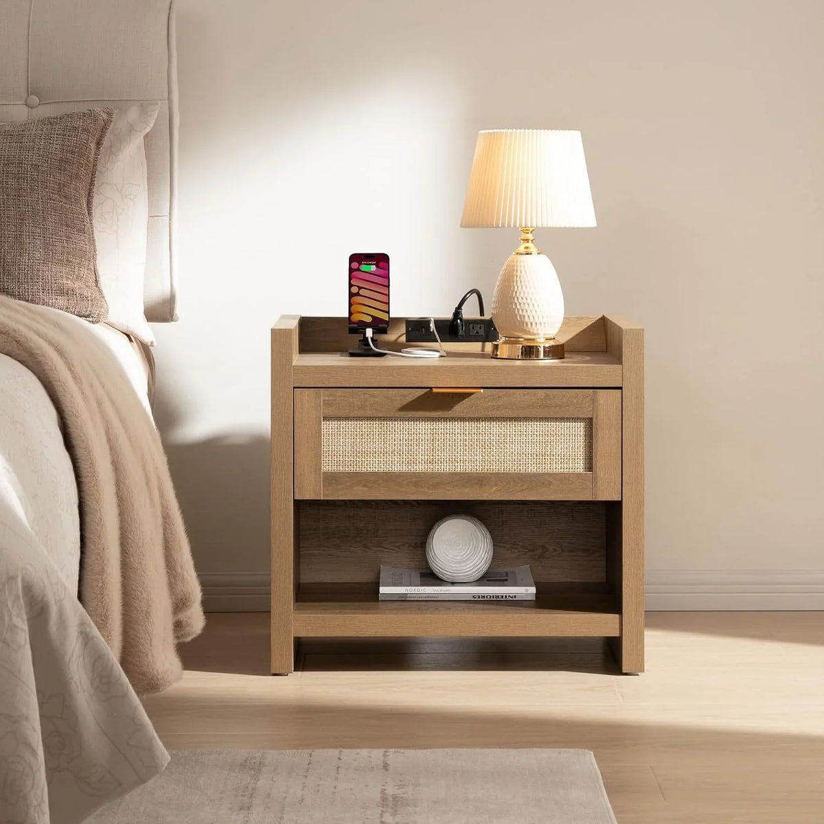 Savanna Rattan Nightstand with Drawer