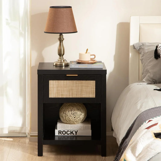 Black Boho Style Nightstand