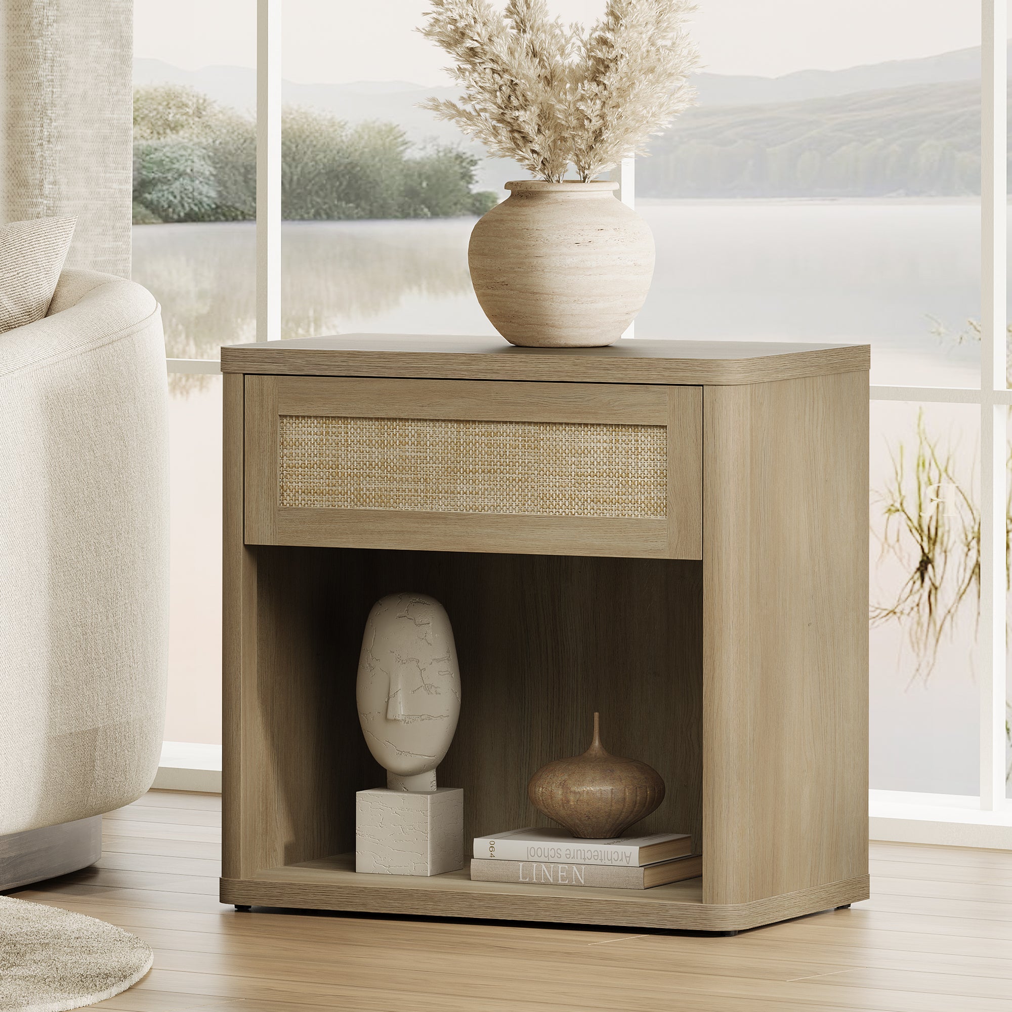Zura Rattan Nightstand with Drawer