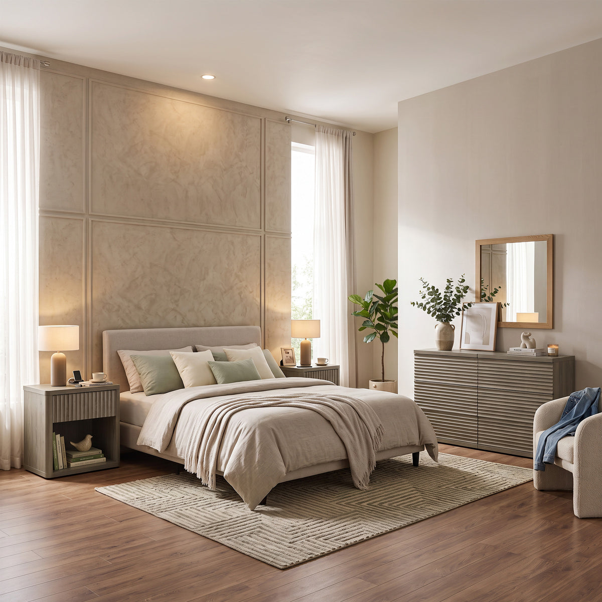 Stria 6-Drawer Dresser and Cas Nightstand Set