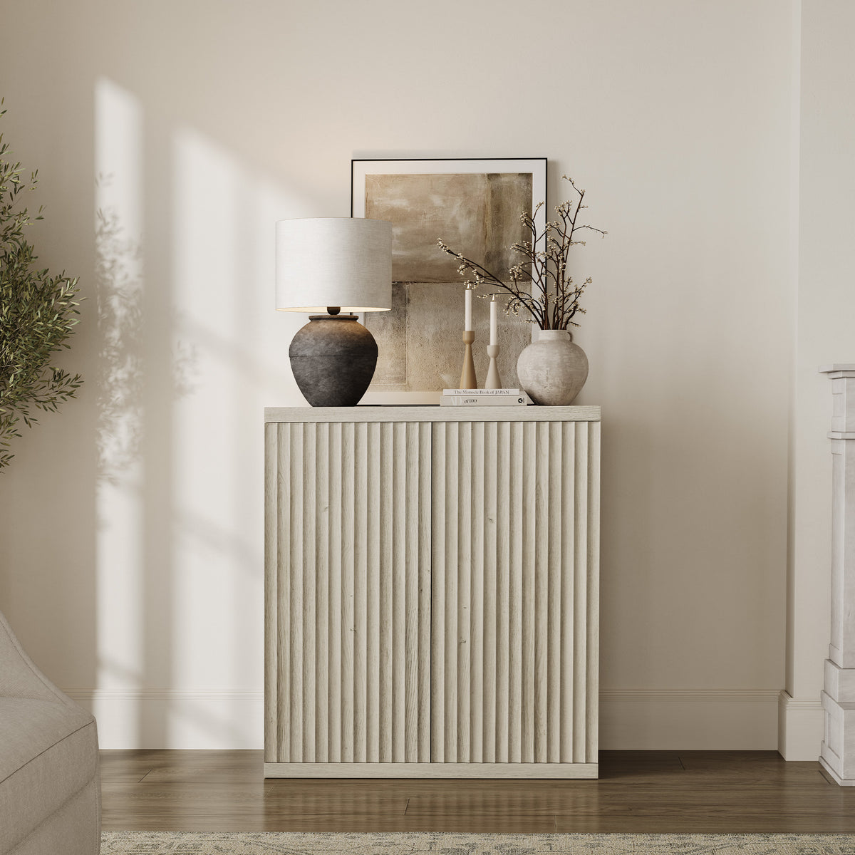 Stria Sideboard Cabinet with 2 Doors, Straight Edge