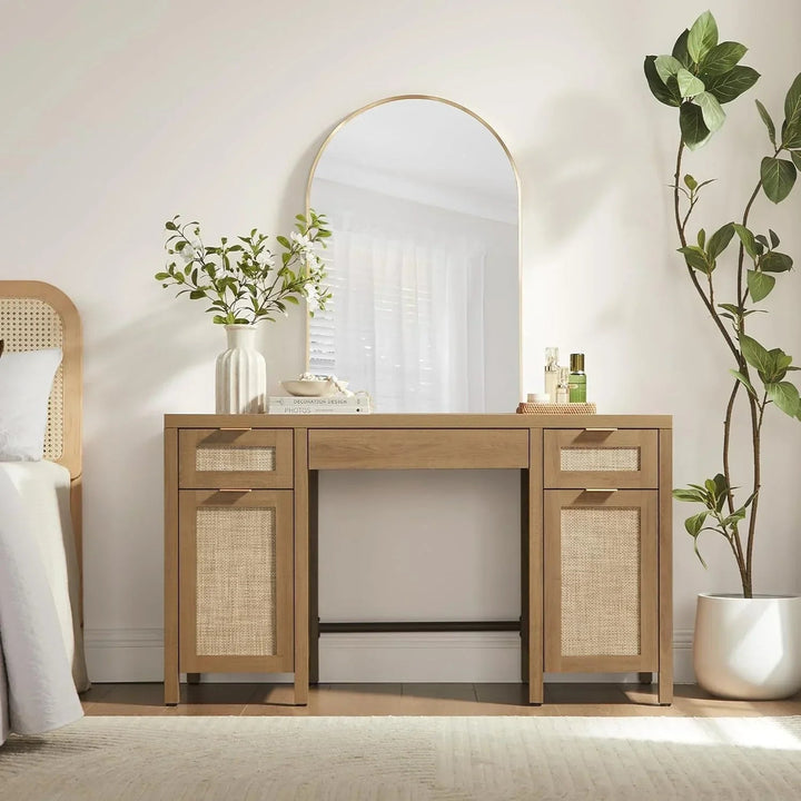 Savanna Modern Home Office Desk - 2 Pieces - Reclaimed Light Oak