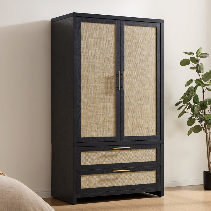 Savanna Rattan Wardrobe, 2 Drawers - 1 Piece - Reclaimed Light Oak