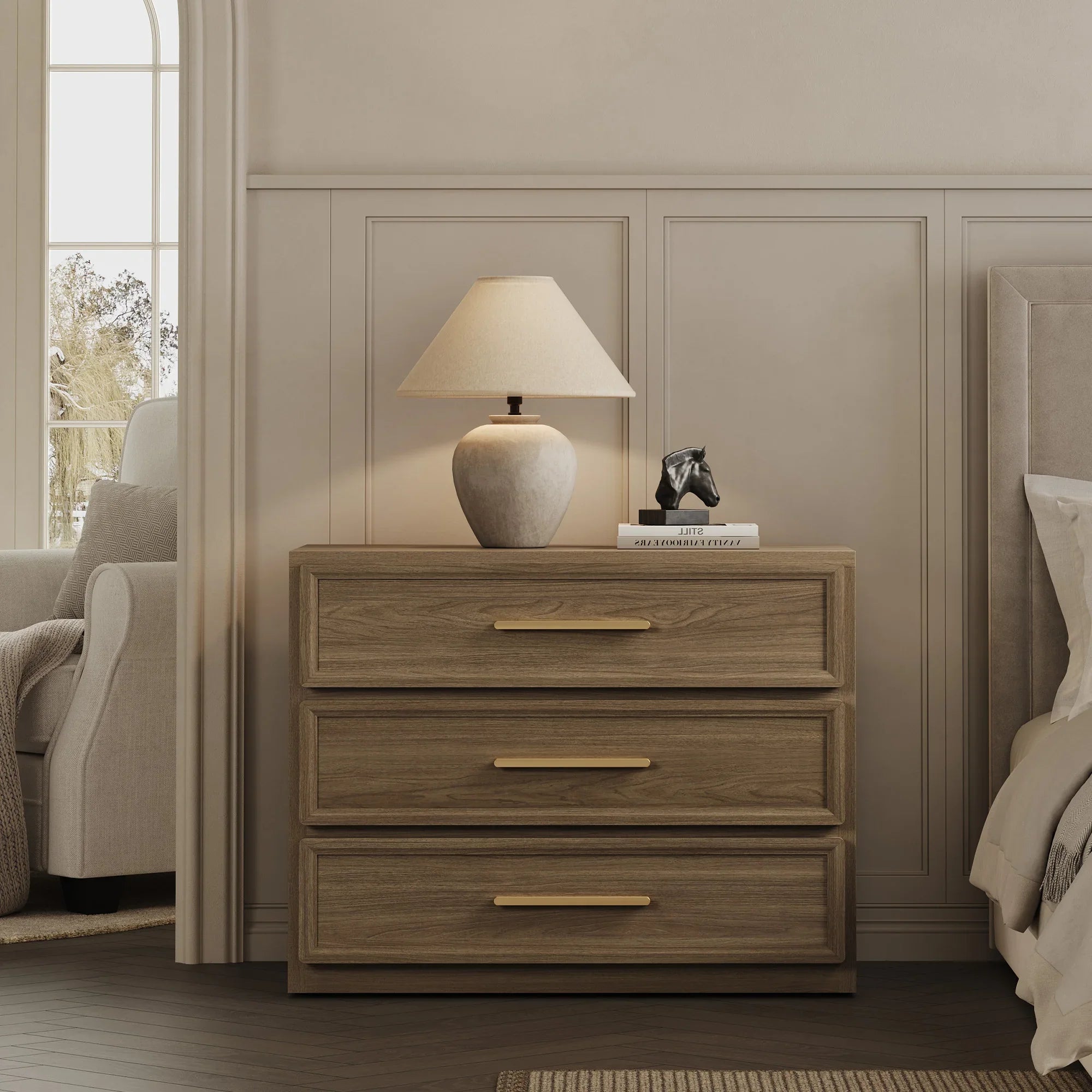 Crescent Nightstand with 3 Drawers