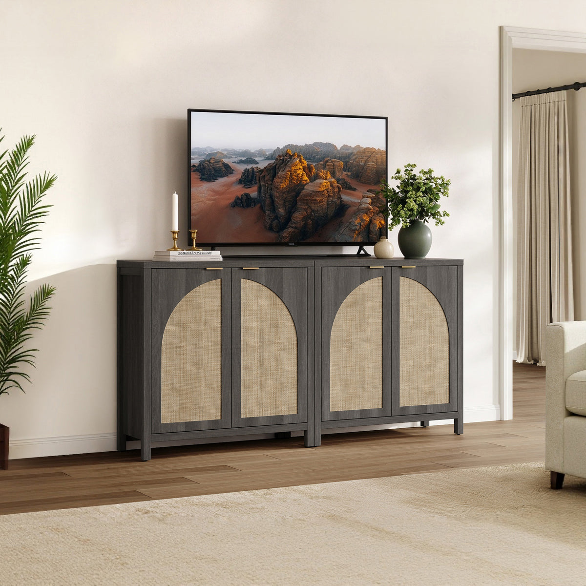 Savanna 65'' TV Stand with Arched Doors, Set of 2