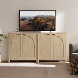 Savanna Rattan TV Stand with Arched Doors, Set of 2