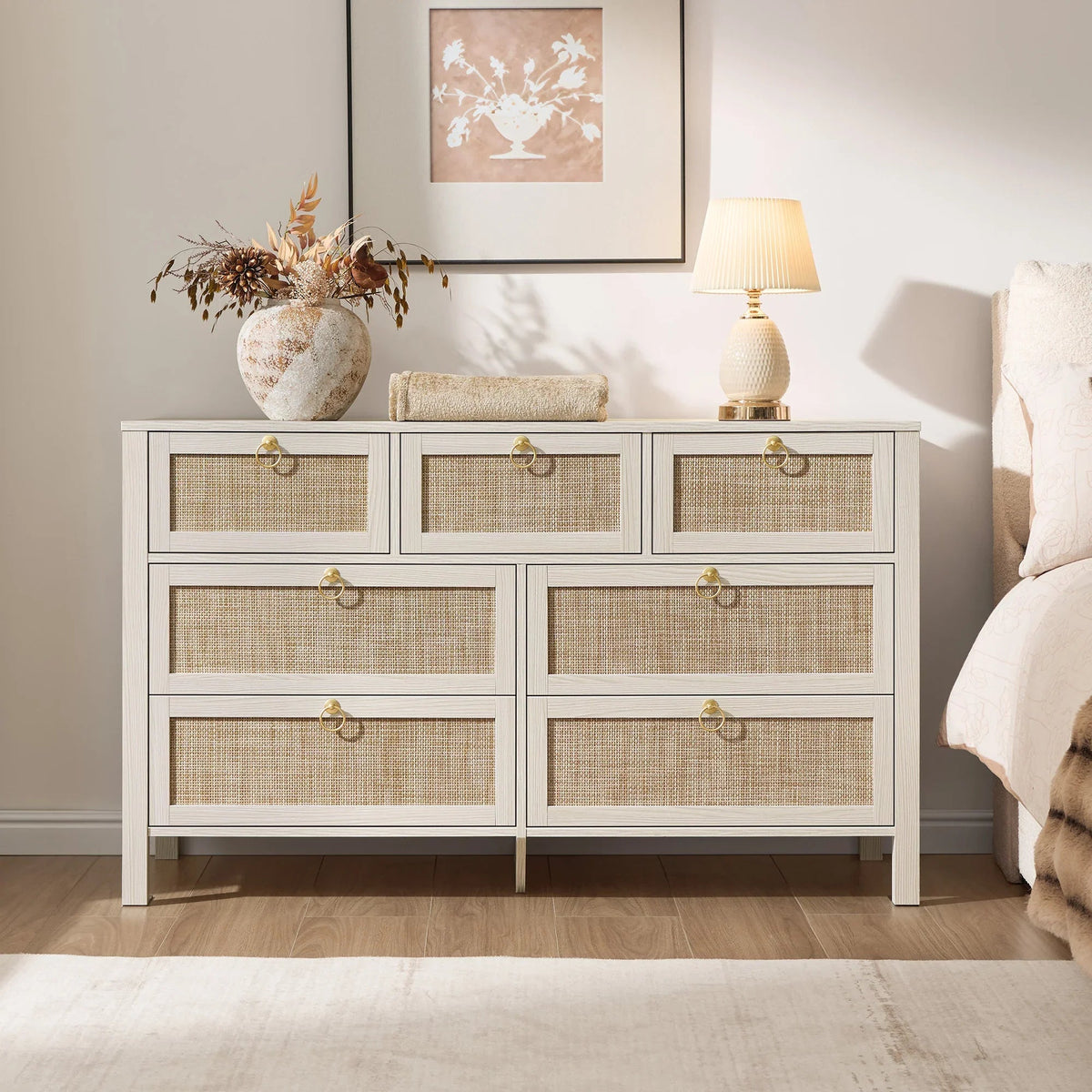 Terra White 7 Drawers Dresser, Set of 2