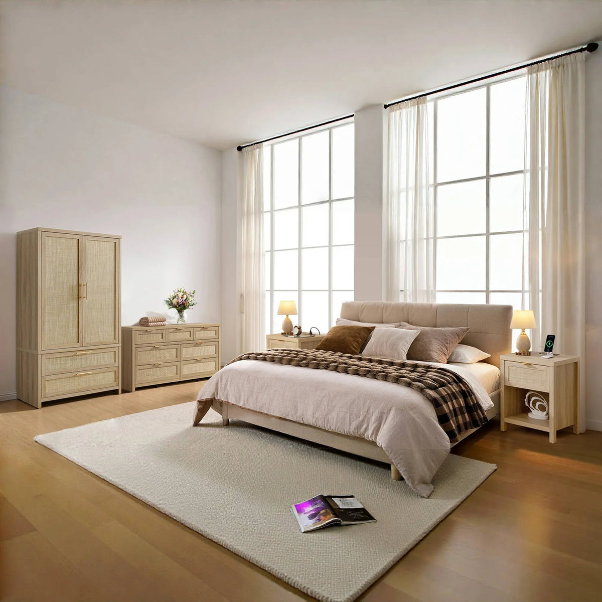 Savanna Wardrobe, Dresser and Nightstands with Charger Set