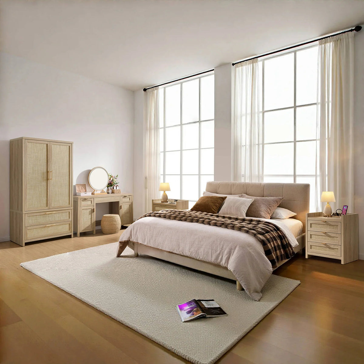 Savanna Makeup Vanity, Wardrobe and 3 Drawers Nightstand Set