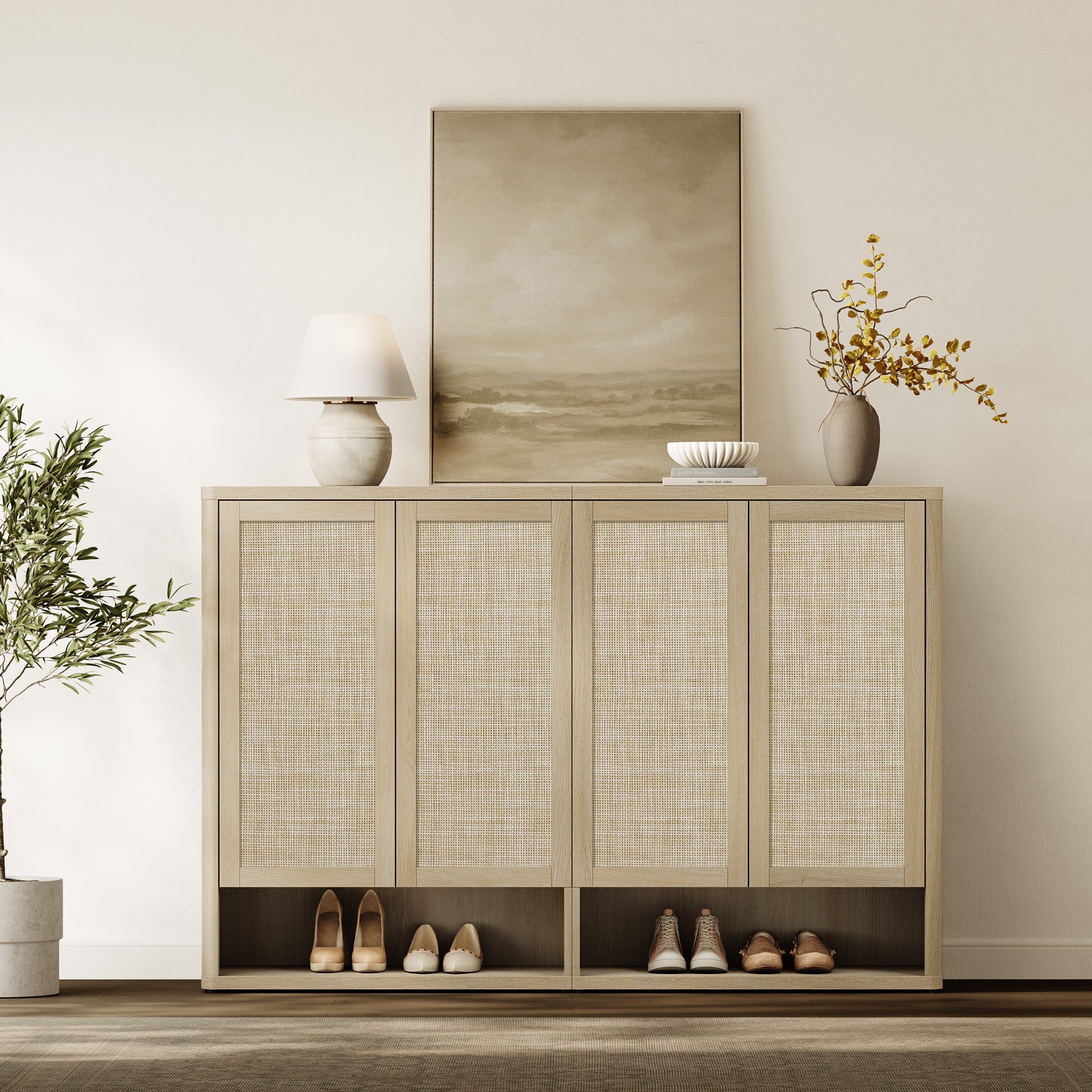 Zura Modular Rattan Shoe Cabinet, 50 Pairs