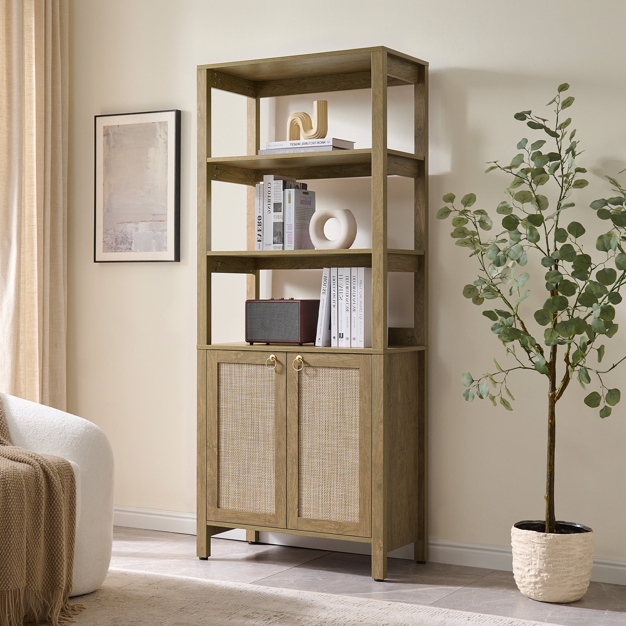 Terra Modern 2-Door Bookshelf, Large Storage