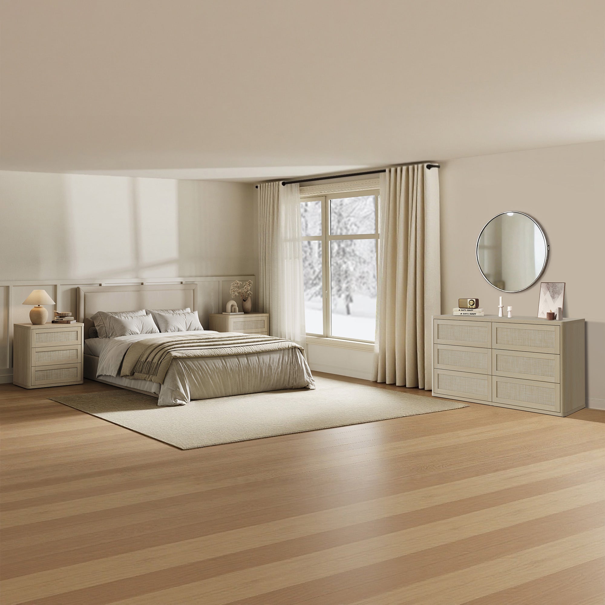 Zura Rattan Dresser and 3-Drawer Nightstand Set