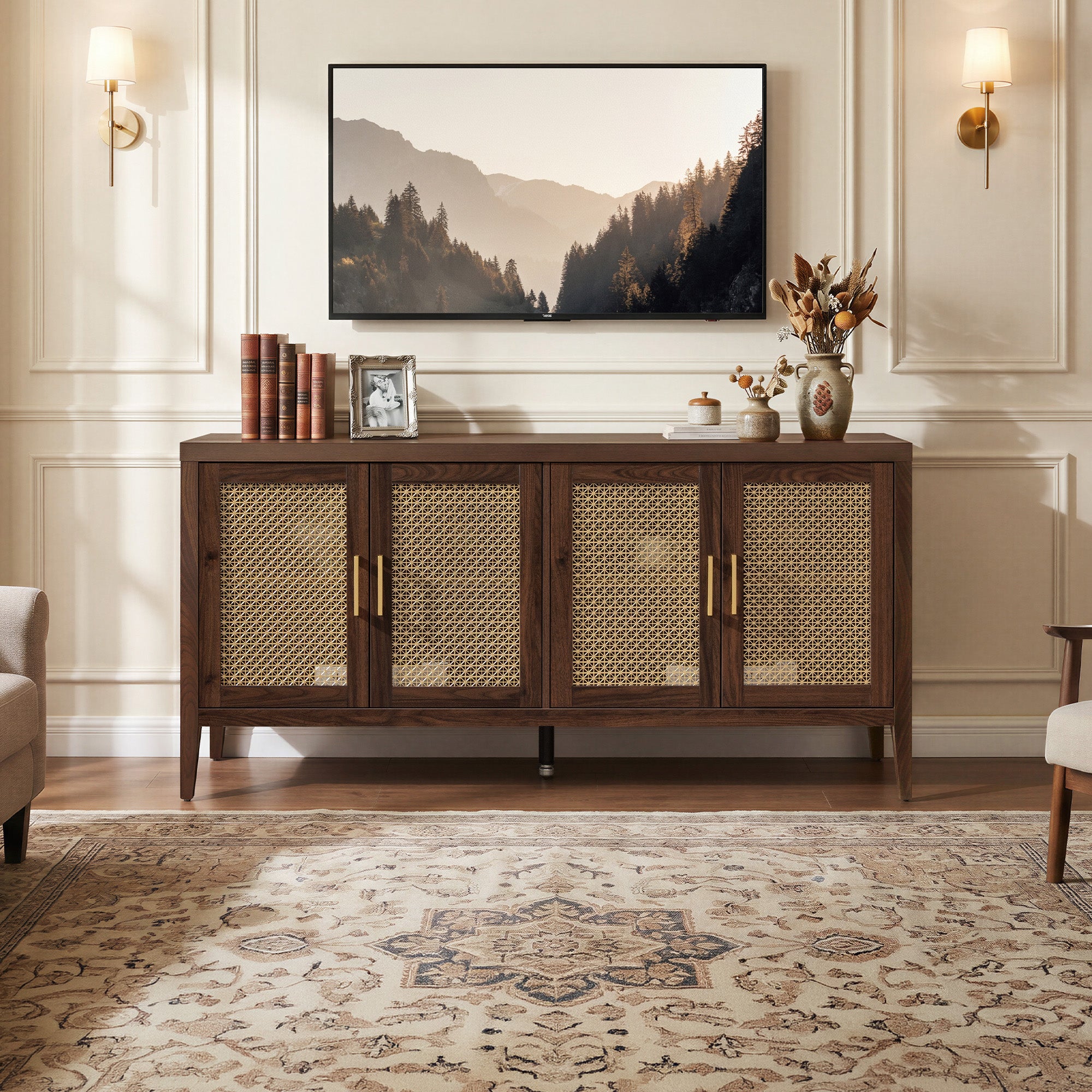 Andy TV Stand with 4 Doors - 1 Piece - Espresso Brown