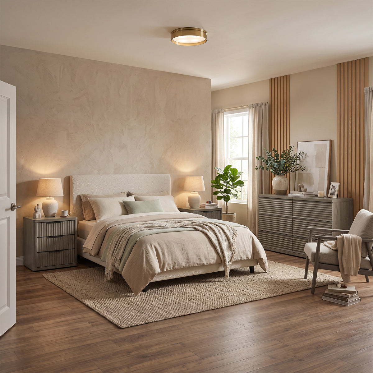 Stria Chest of 6 Drawers and Cas Night Tables Set