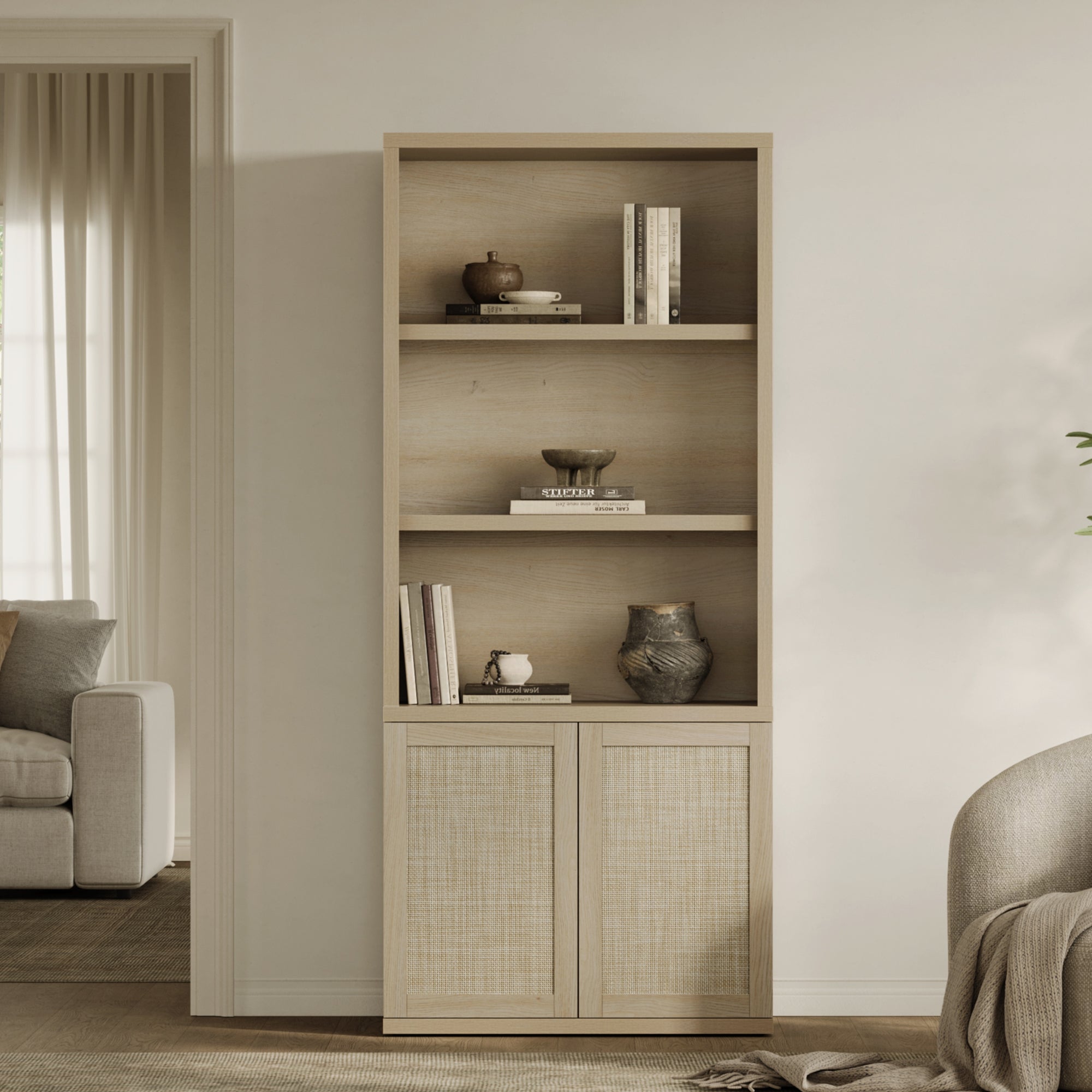 Zura Rattan Bookcase, 71 Inches Tall