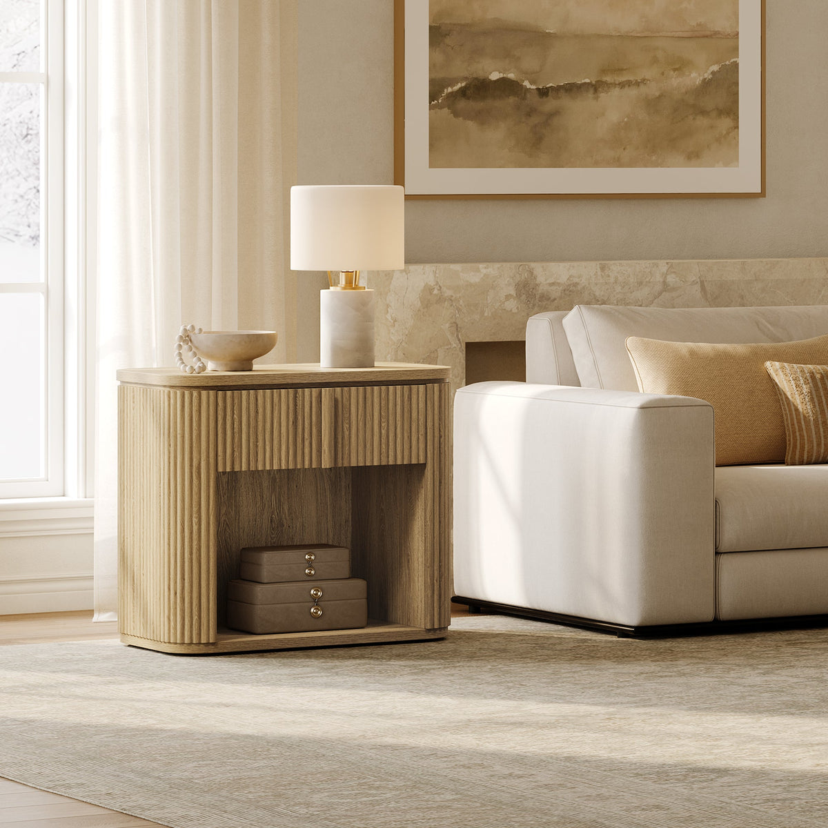 Ripple Large Nightstand with 3-Drawer, Set of 2