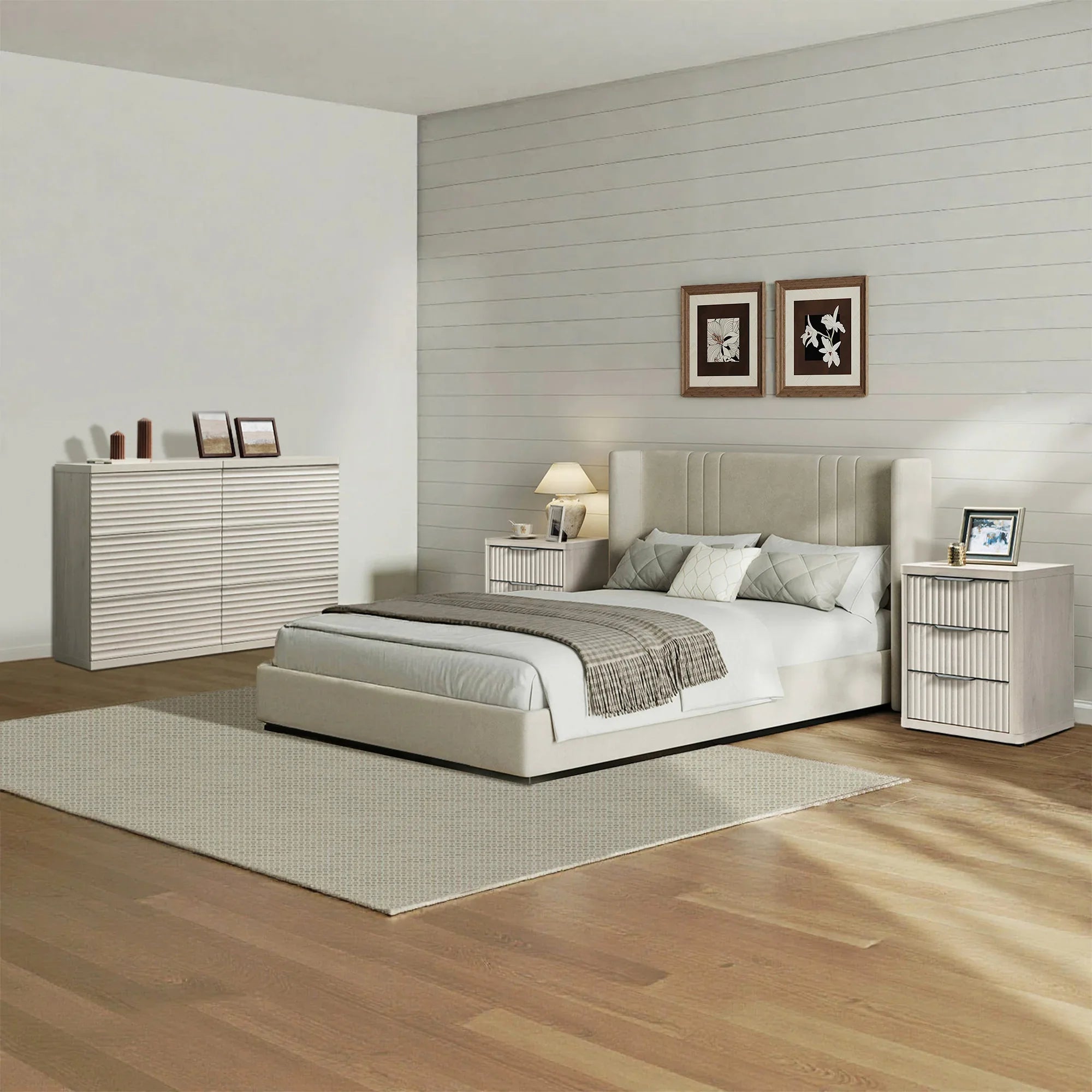 Stria 6-Drawer Dresser and Cas 3-Drawer Nightstand Set