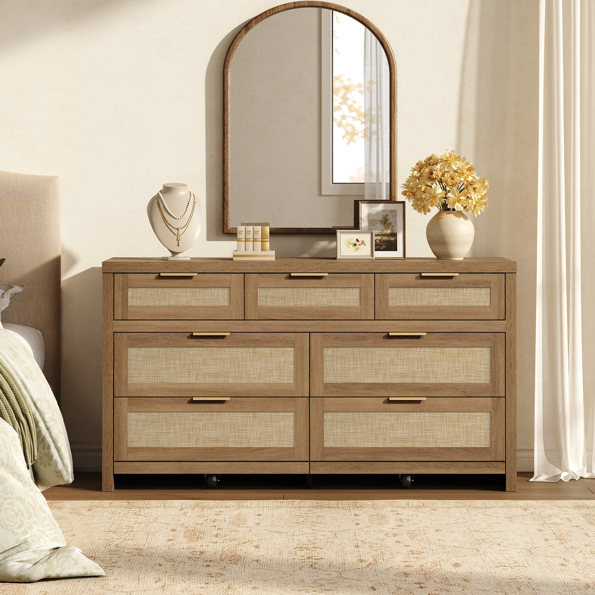 Savanna Rattan 7-Drawer Dresser for Bedroom Storage