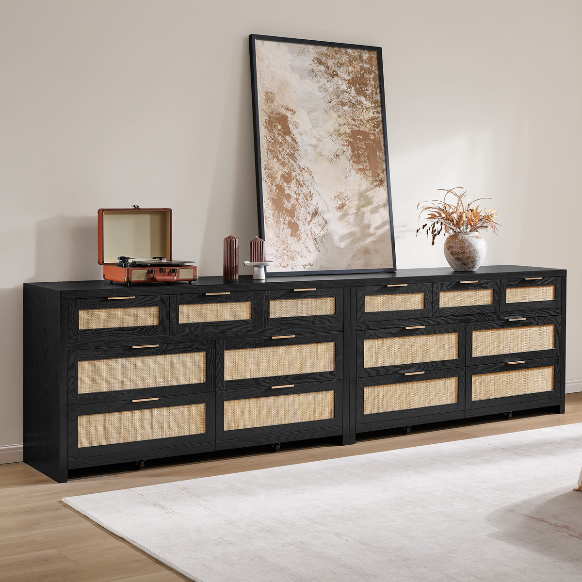Savanna Dresser with 7 Drawers for Living Room, Set of 2