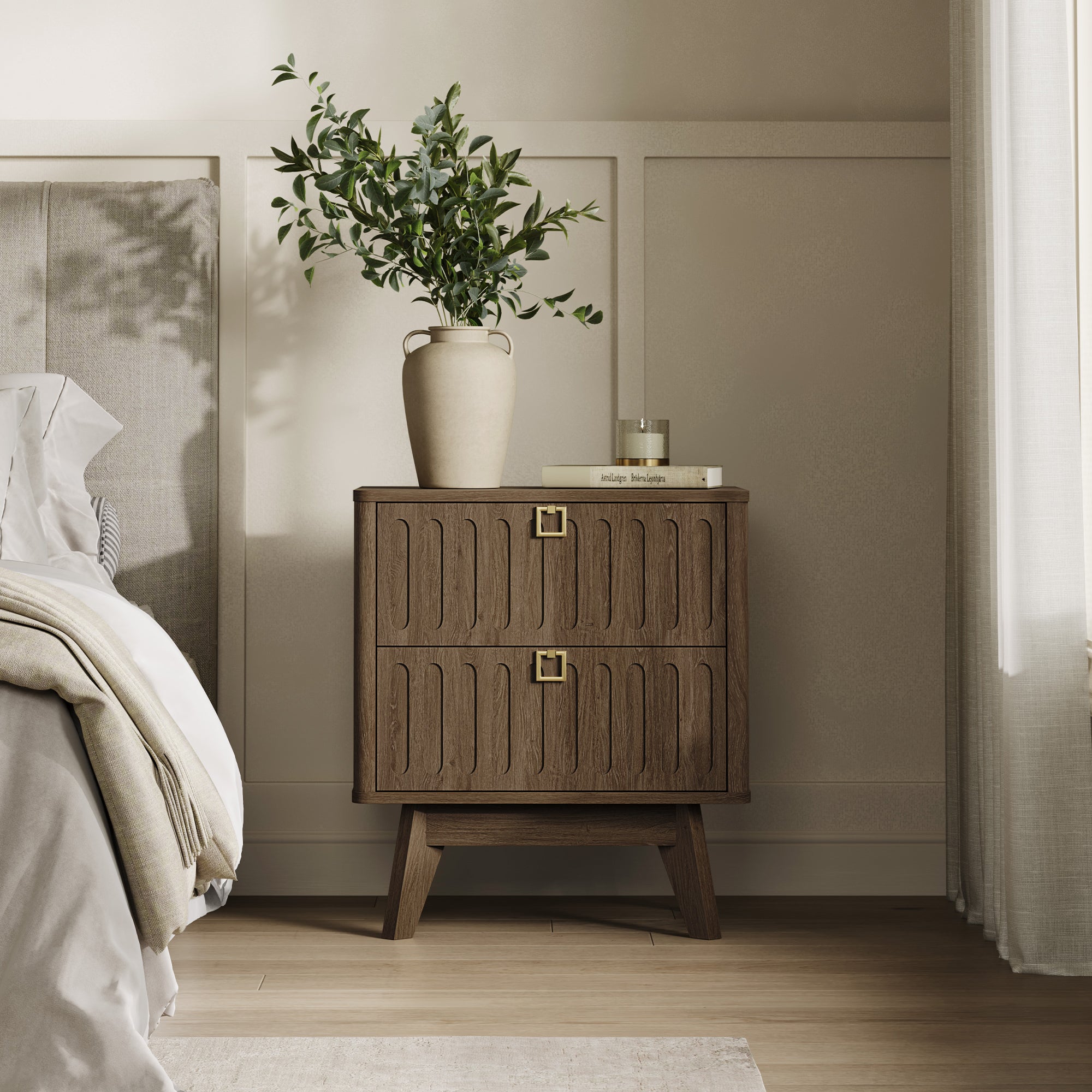 Domus Minimalist Nightstand, Large Storage