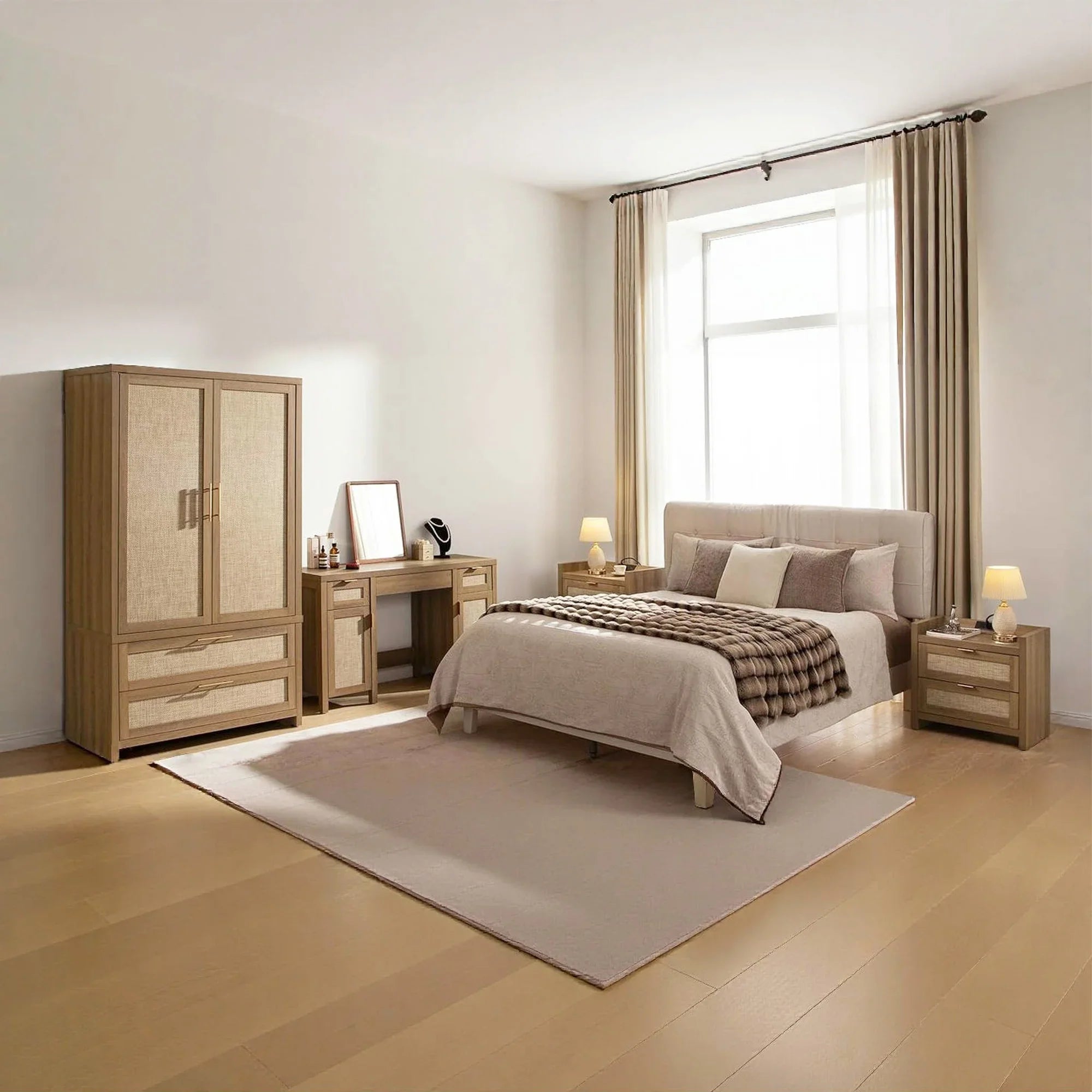 Savanna Vanity Table, Wardrobe and 2-Drawer Nightstand Set