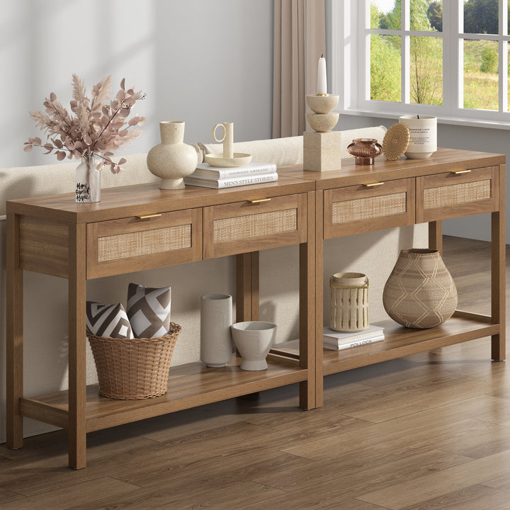 Savanna Boho Console Table with Storage, Set of 2