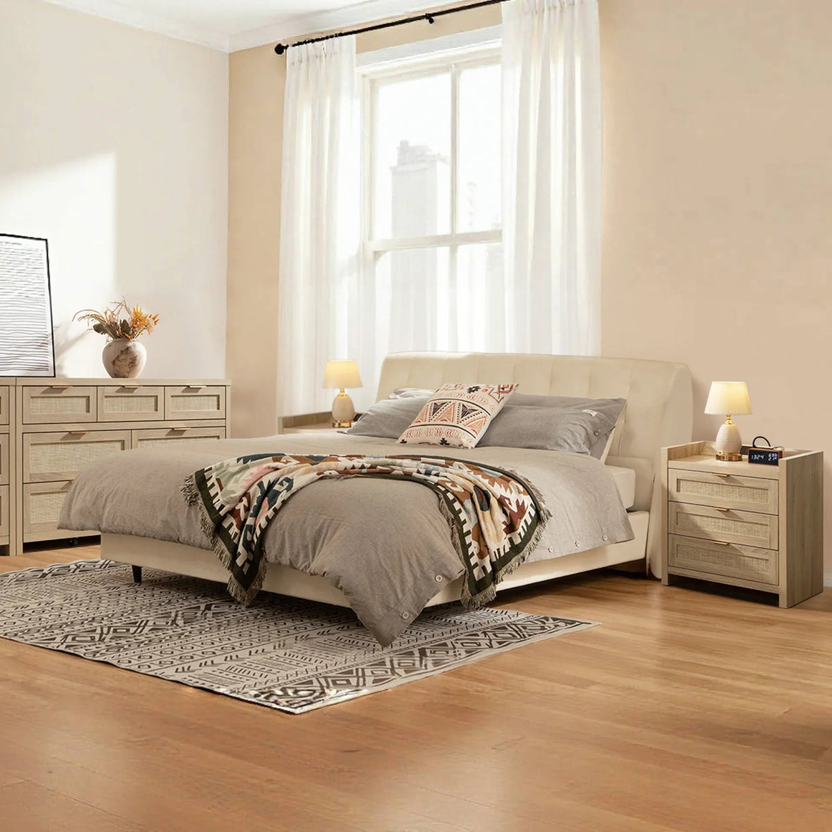 Savanna Rattan Dresser and 3 Drawers Nightstands Set