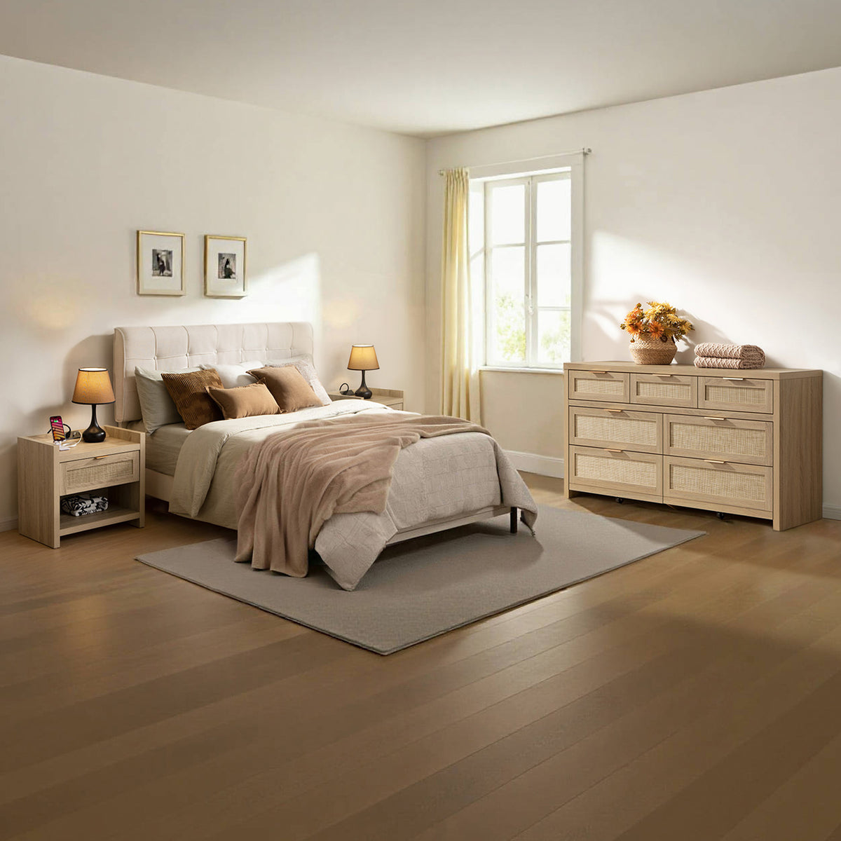Savanna Boho Nightstand with Charger and Dresser Set