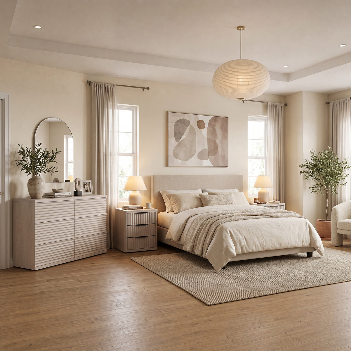 Stria 6-Drawer Dresser and Cas 3-Drawer Nightstand Set