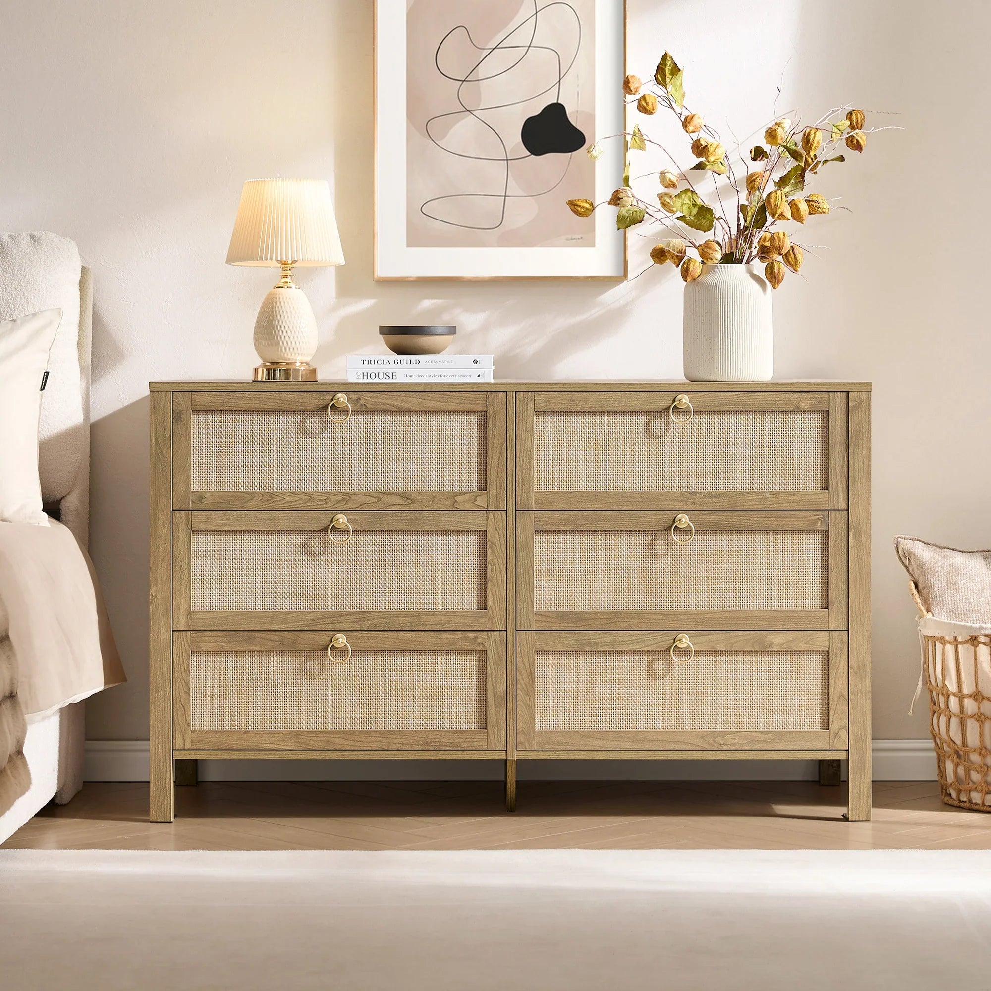 SICOTAS Rattan 6-Drawer Dresser for Bedroom 51