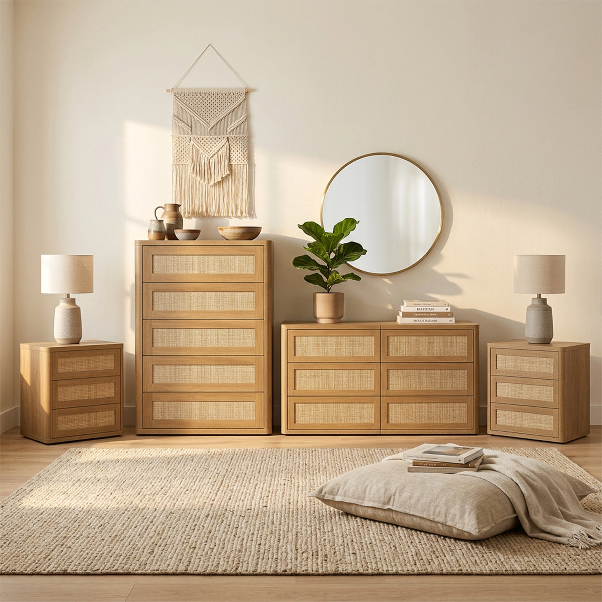 Zura Modular Rattan Dressers and Nightstands Set