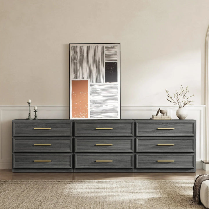Crescent Modular 9 Drawers Dresser, 93.9 Inch Wide - Walnut Brown - 3-Piece Set