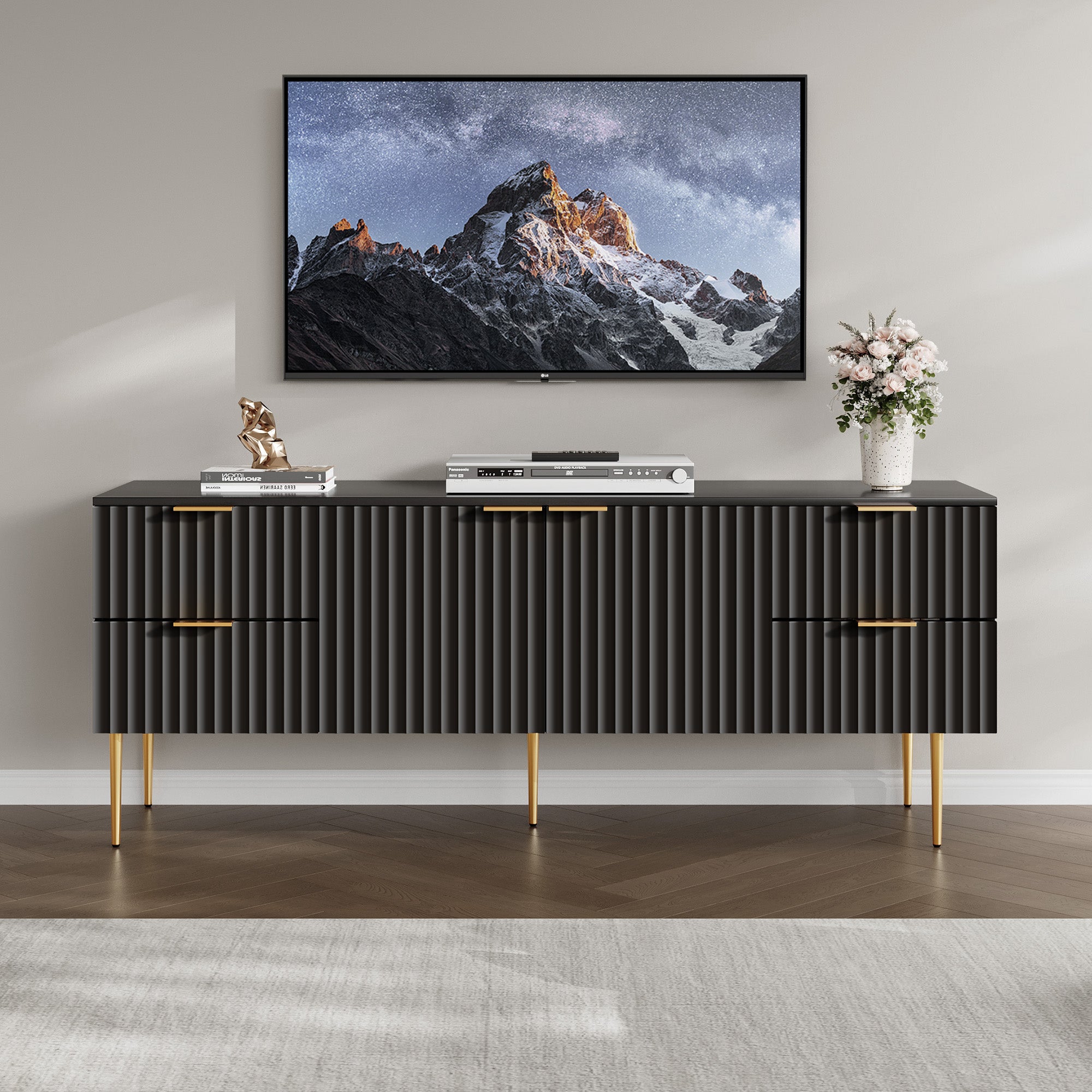 Opus Black TV Stand, Large Storage