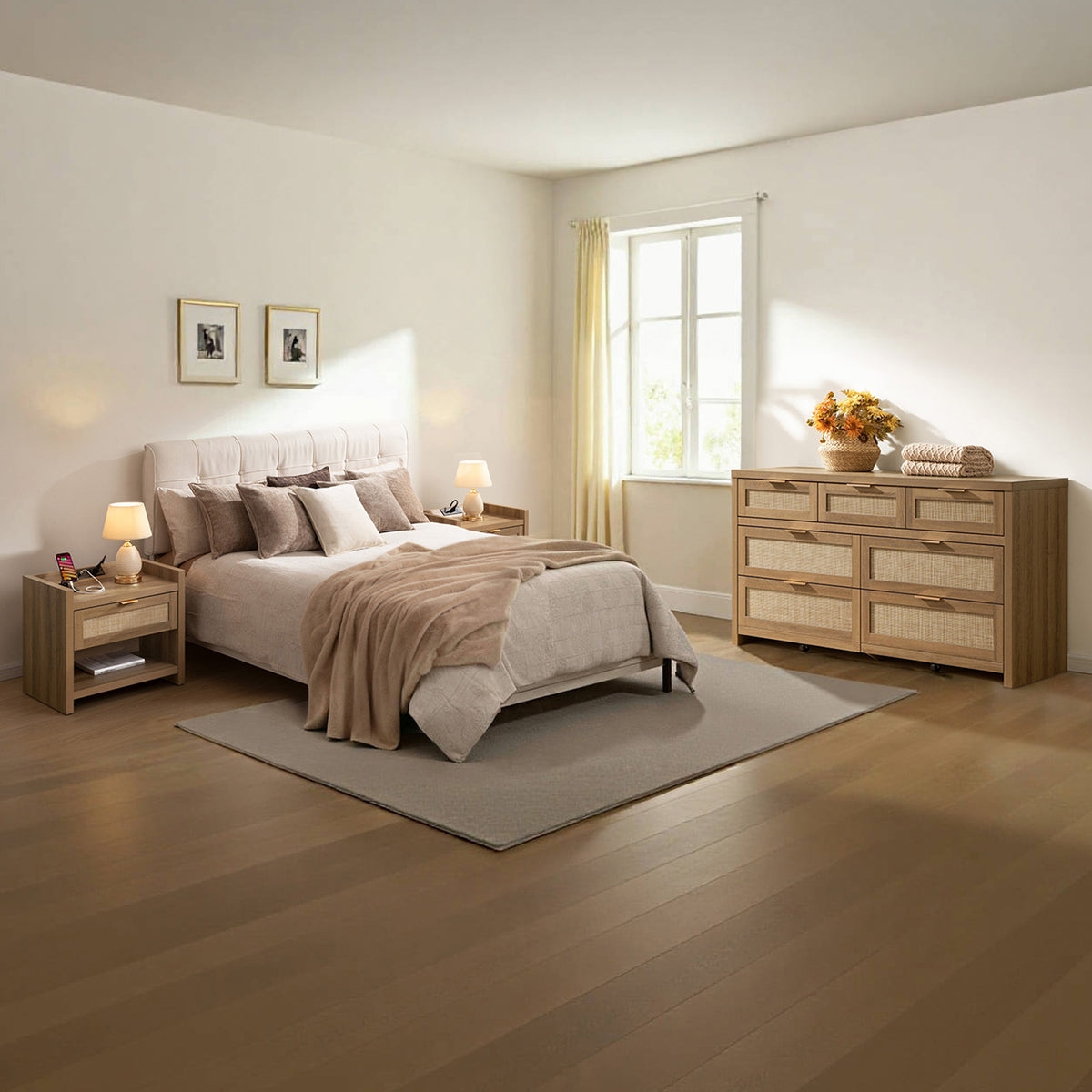 Savanna Nightstand with Charger and Dresser Set