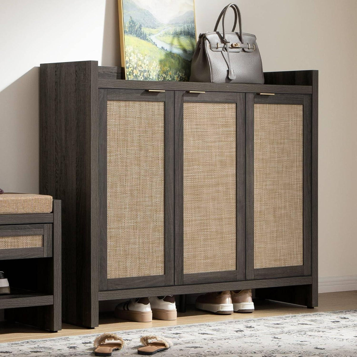 Savanna Black Shoe Cabinet, 30 Pairs Shoes, Set of 2
